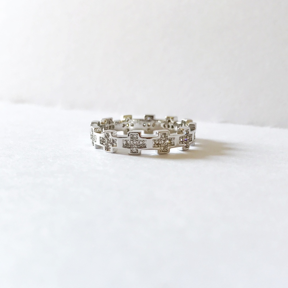 White Gold CZ Micro Pave Rhodium Plated Ring